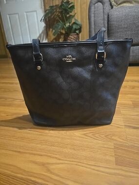 Coach Black Signature Canvas Tote with Gold Hardware